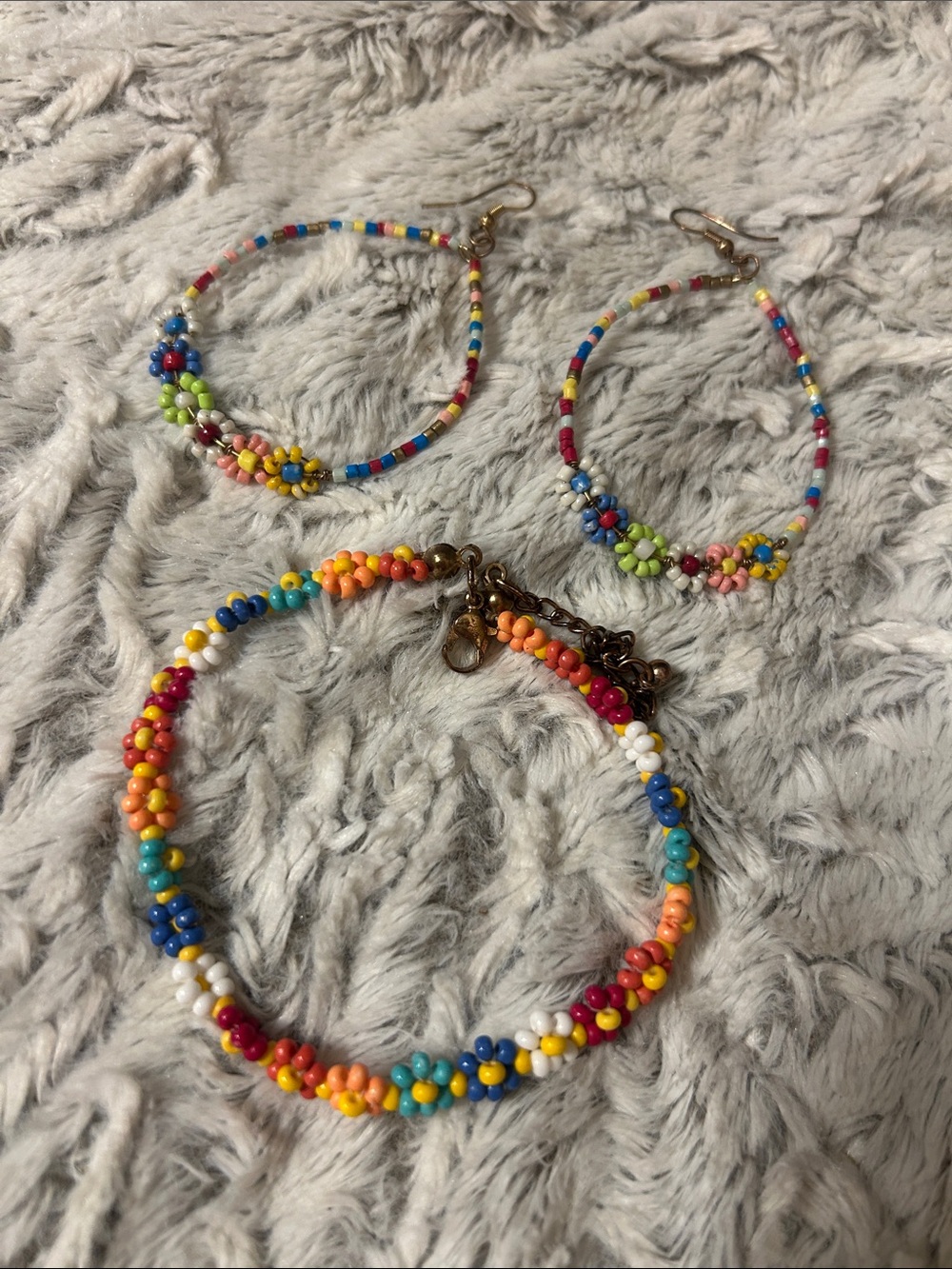 Handmade Multicolor Flower Bead Bracelet and Earring Set